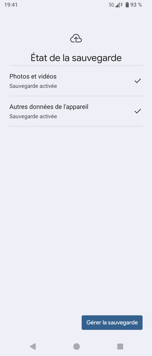 Sélectionnez Gérer la sauvegarde