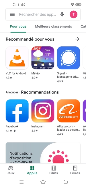 Sélectionnez la barre de Recherche