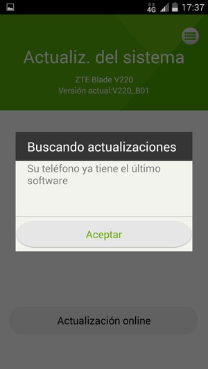 Si su teléfono está actualizado, seleccione Aceptar