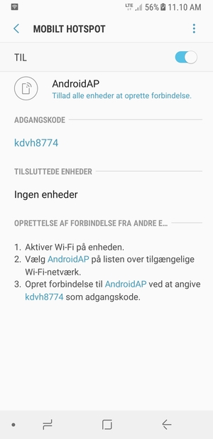 Din telefon er nu sat op til brug som modem