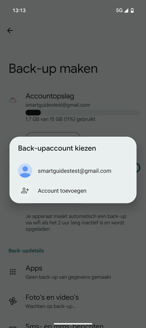 Selecteer uw back-up-account