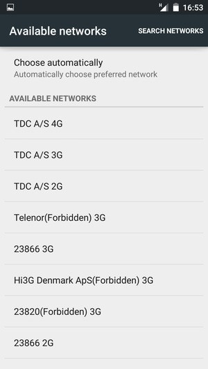 Wählen Sie einen Netzbetreiber von der Liste