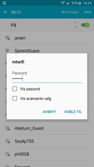 Skriv inn Wi-Fi-passord og velg KOBLE TIL