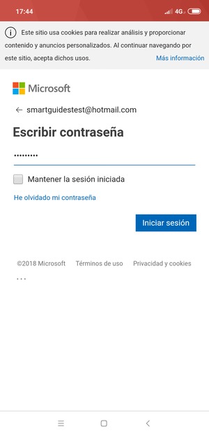 Introduzca su contraseña de Hotmail y seleccione Iniciar sesión