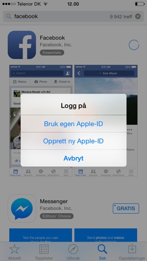Velg Bruk egen Apple-ID