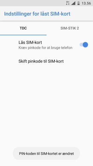 Din PIN-kode til SIM-kort er nu ændret