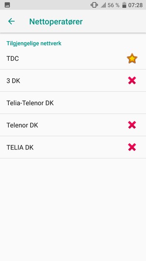 Velg en nettverksoperatør fra listen