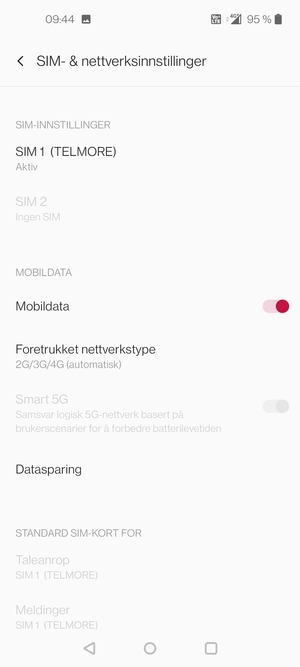 Velg SIM 1 eller SIM 2