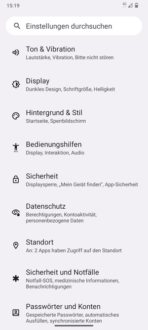 Scrollen Sie und wählen Sie Sicherheit