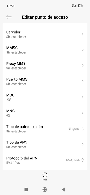 Desplácese hacia abajo e introduzca la información MMS