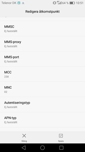 Scrolla ner och ange MMS-information