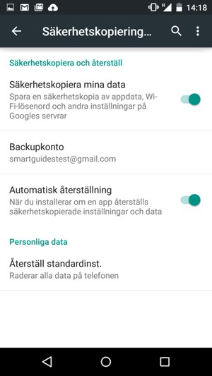 Välj Backupkonto