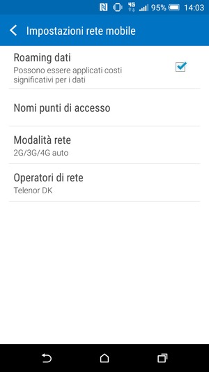 Attiva o disattiva Roaming dati