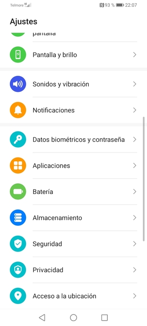 Desplácese y seleccione Seguridad