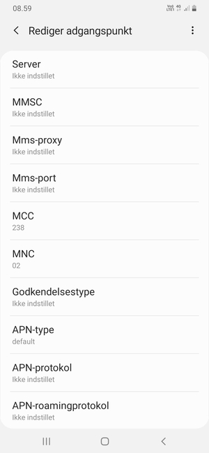Scroll ned og indtast MMS-oplysninger