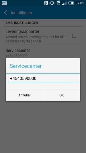 Indtast Servicecenter nummeret og vælg OK