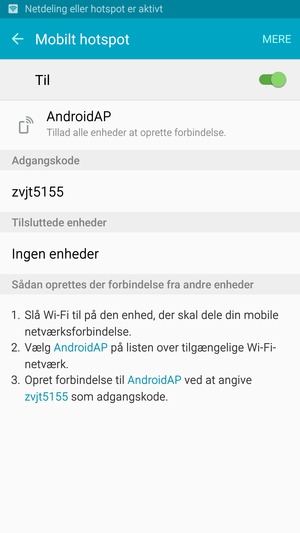 Din telefon er nu sat op til brug som modem