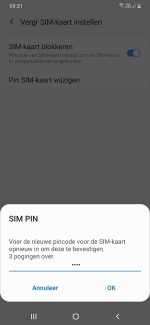 Bevestig uw nieuwe pincode voor de SIM-kaart en selecteer OK