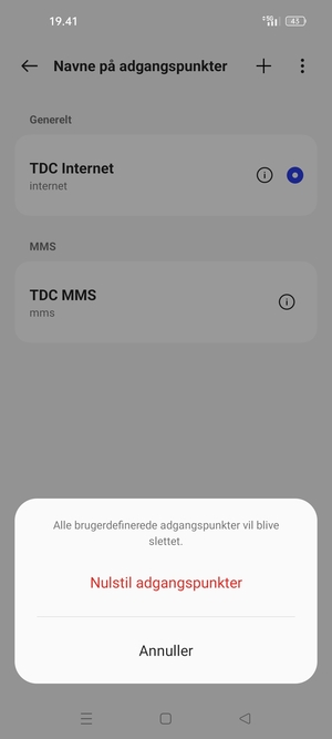Vælg Nulstil adgangspunkter