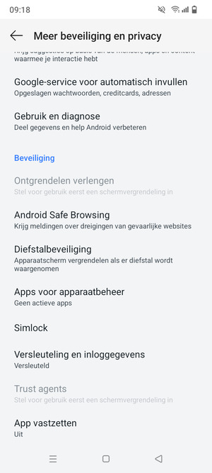 Scroll naar en selecteer Simlock