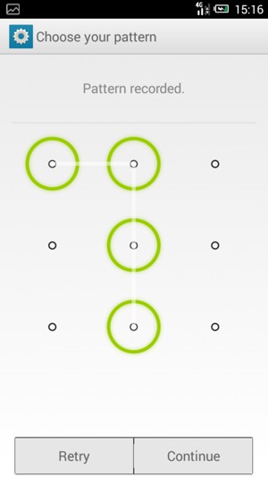 Draw an unlock pattern and select Continue