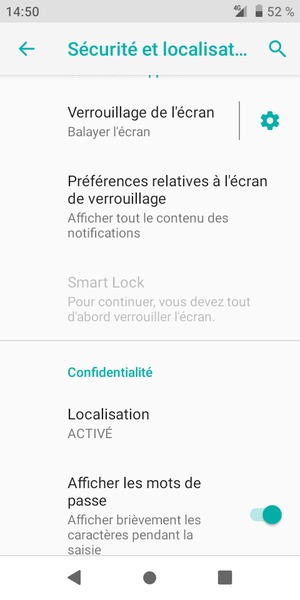 Faites défiler et sélectionnez Localisation