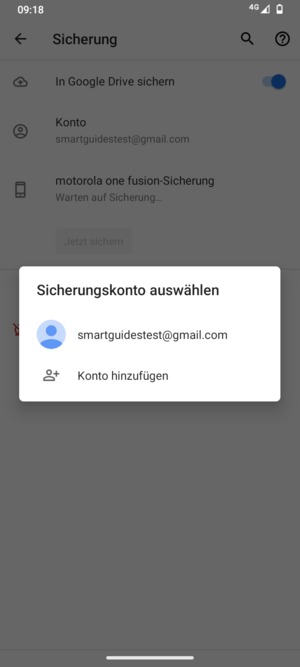 Wählen Sie Ihr Konto für Backup