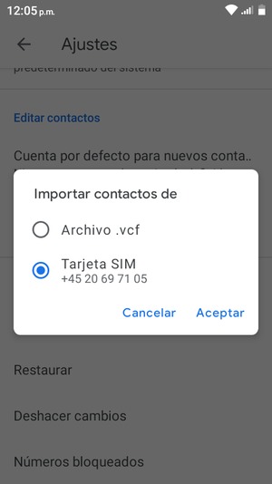 Seleccione la tarjeta SIM y seleccione Aceptar