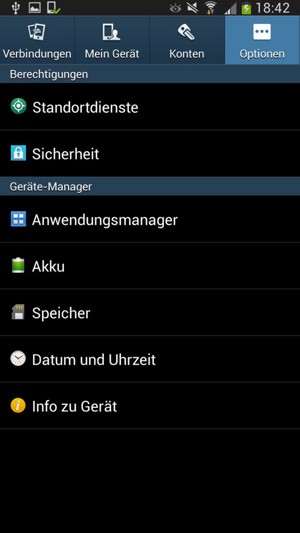 Wählen Sie Optionen und Sicherheit