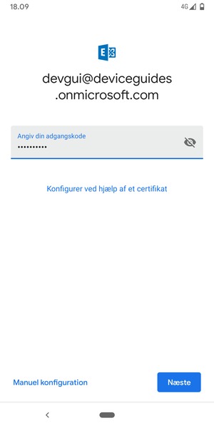 Indtast din e-mailadresse og vælg Manuel konfiguration