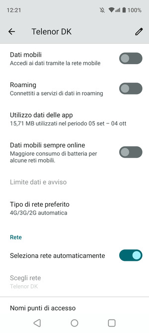 Scorri e seleziona Tipo di rete preferito