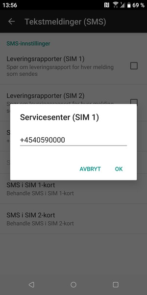 Skriv inn Servicesenter nummer og velg OK