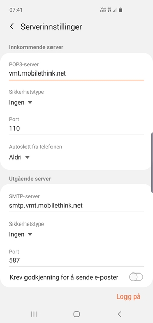 Slå av Krev godkjenning for å sende e-poster og velg Logg på