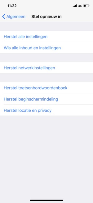 Selecteer Wis alle inhoud en instellingen