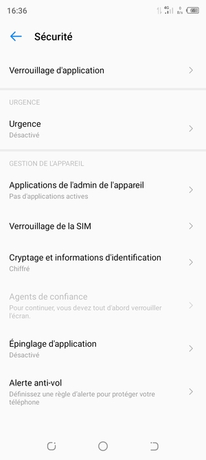 Pour modifier le code PIN de la carte SIM, retournez dans le menu Sécurité et faites défiler et sélectionnez Verrouillage de la SIM