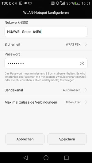 Geben Sie ein Passwort mit mindestens 8 Zeichen ein und wählen Sie Speichern