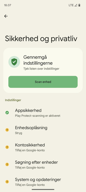 For at aktivere din skærmlås, gå til menuen Sikkerhed og privatliv og vælg Enhedsoplåsning