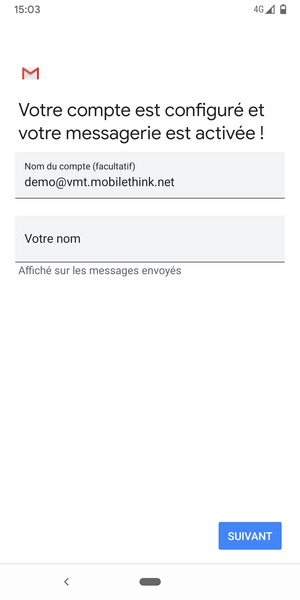 Donnez un nom à votre compte et saisissez votre nom. Sélectionnez SUIVANT