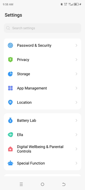 Scroll to and select Password & Security