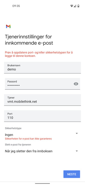 Velg NESTE