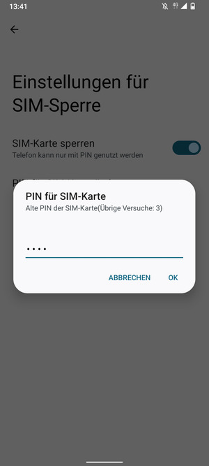 Geben Sie Ihre Alte PIN der SIM-Karte ein und wählen Sie OK