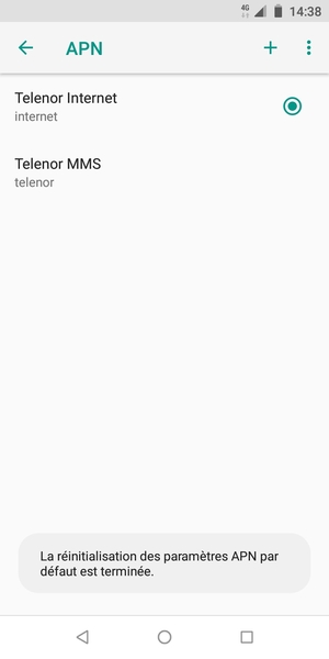 Votre téléphone va être réinitialisé avec les paramètres Internet et MMS par défaut