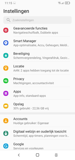 Scroll naar en selecteer Beveiliging