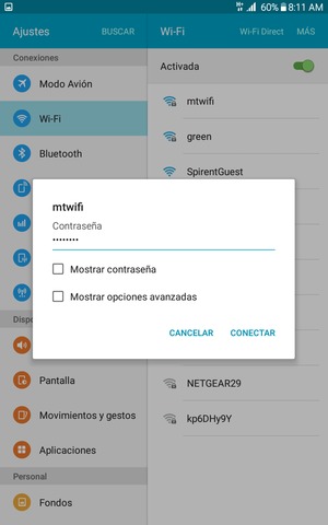 Introduzca la contraseña de Wi-Fi y seleccione CONECTAR