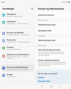Bla til og velg Kontoer og sikkerhetskopi