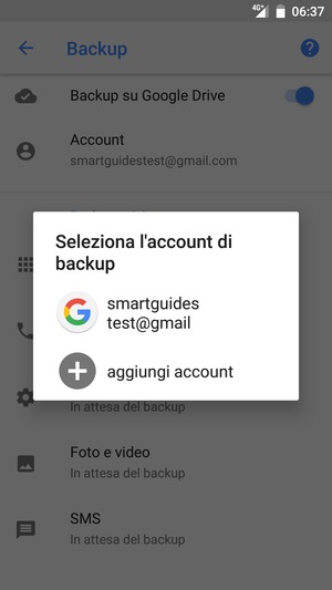 Seleziona il tuo account di backup
