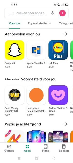 Selecteer de zoekbalk