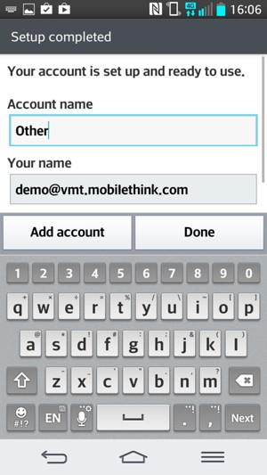 Give your account a name and enter your name. Select Done