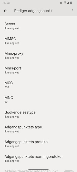 Scroll ned og indtast internet-oplysninger