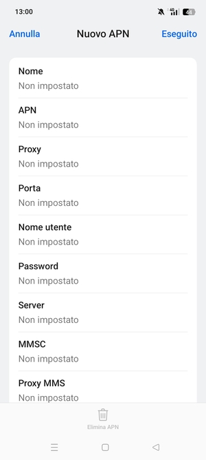 Inserisci le informazioni di Internet
